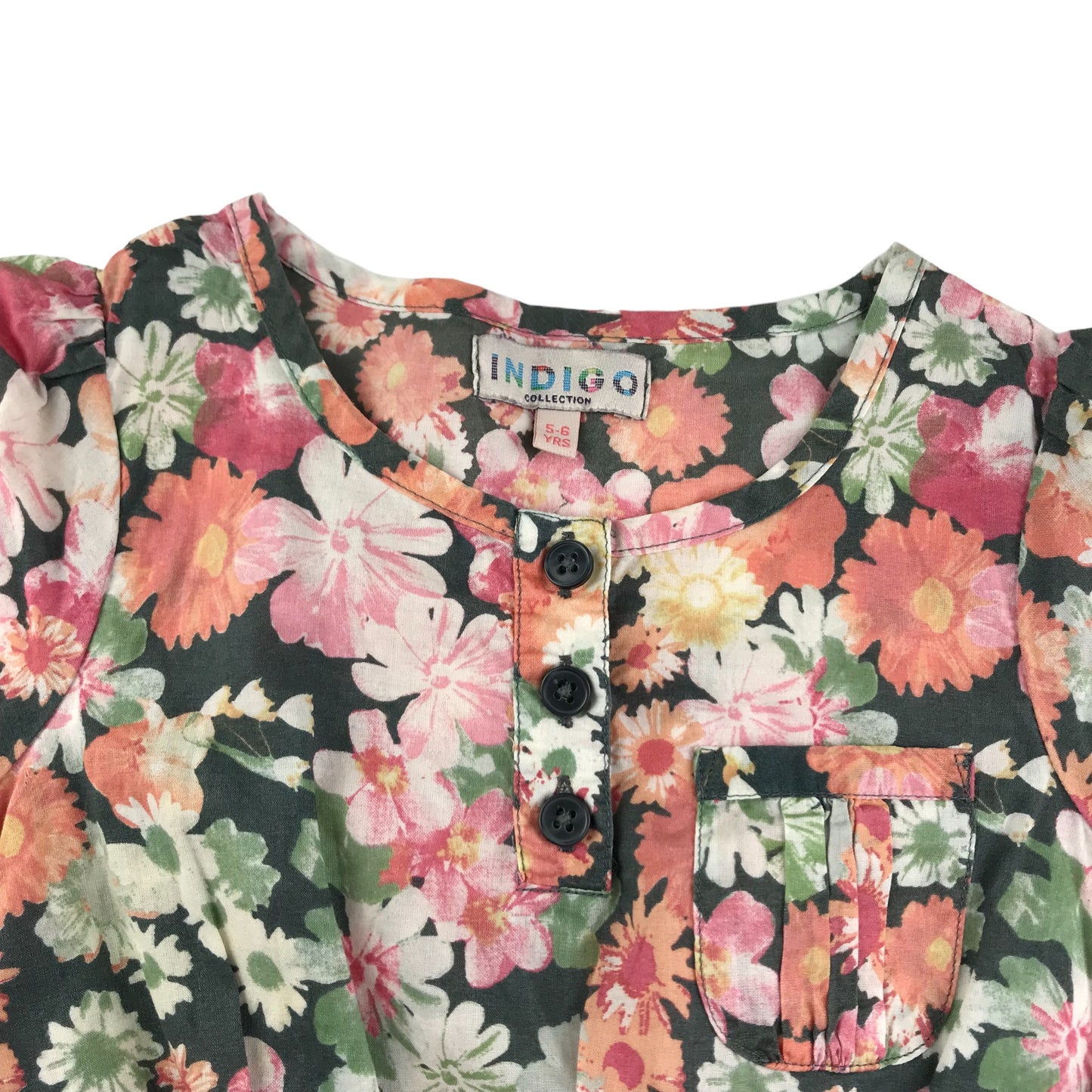 M&S Dress Age 5 Pink and Black Floral Elasticated Waist Cotton