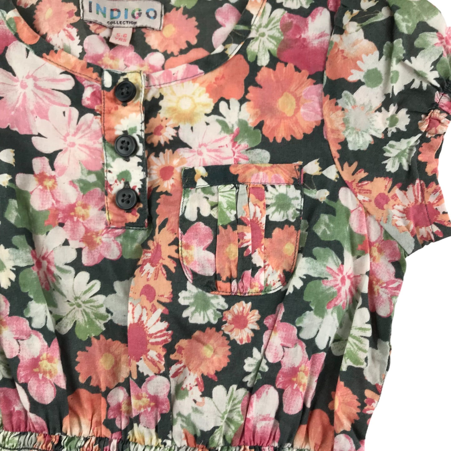 M&S Dress Age 5 Pink and Black Floral Elasticated Waist Cotton