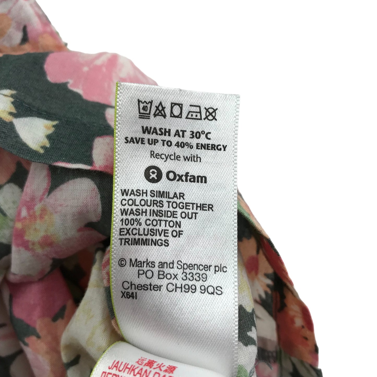 M&S Dress Age 5 Pink and Black Floral Elasticated Waist Cotton