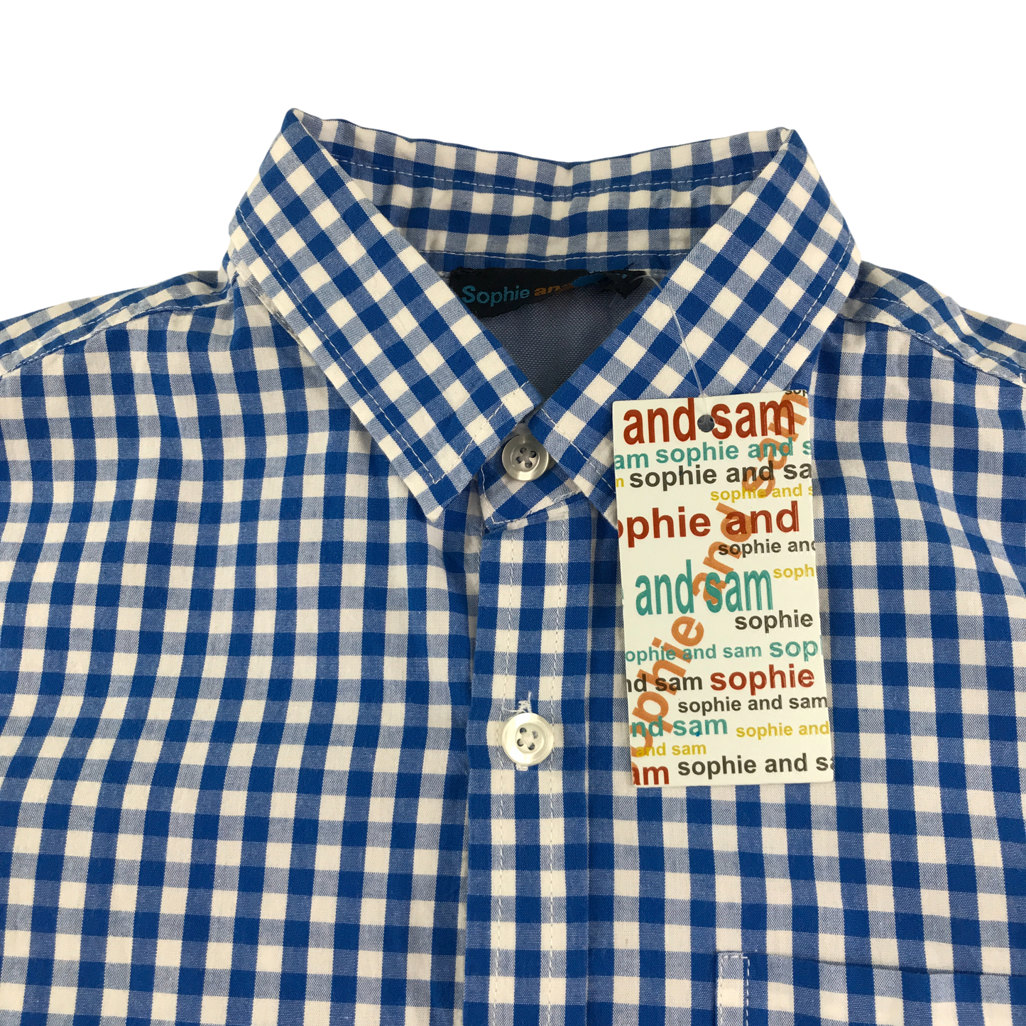 Sam & Sophie Shirt 13-14 Years Blue Gingham Check Cotton
