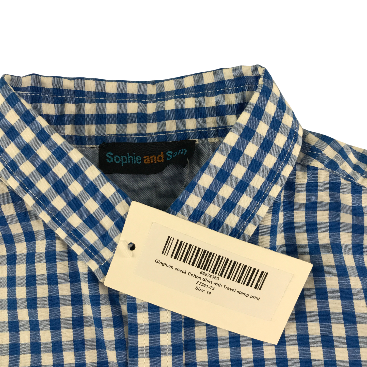 Sam & Sophie Shirt 13-14 Years Blue Gingham Check Cotton