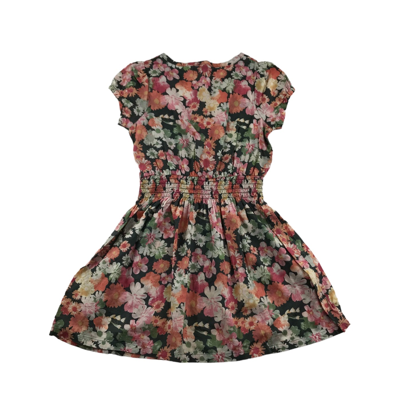 M&S Dress Age 5 Pink and Black Floral Elasticated Waist Cotton