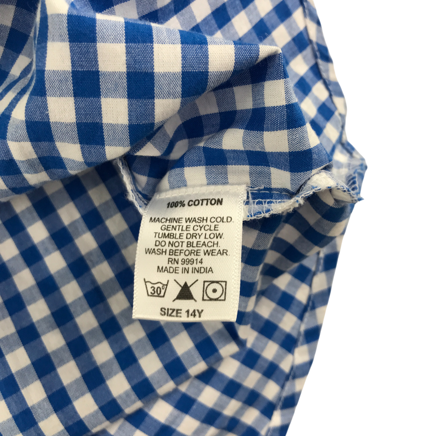 Sam & Sophie Shirt 13-14 Years Blue Gingham Check Cotton