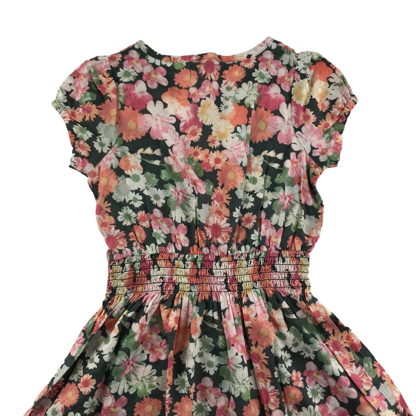M&S Dress Age 5 Pink and Black Floral Elasticated Waist Cotton