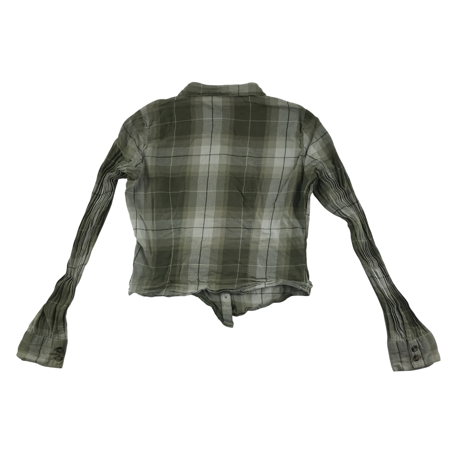 H&M Divided Shirt Womens Small Green Check Plisse Sleeve Detail Cotton