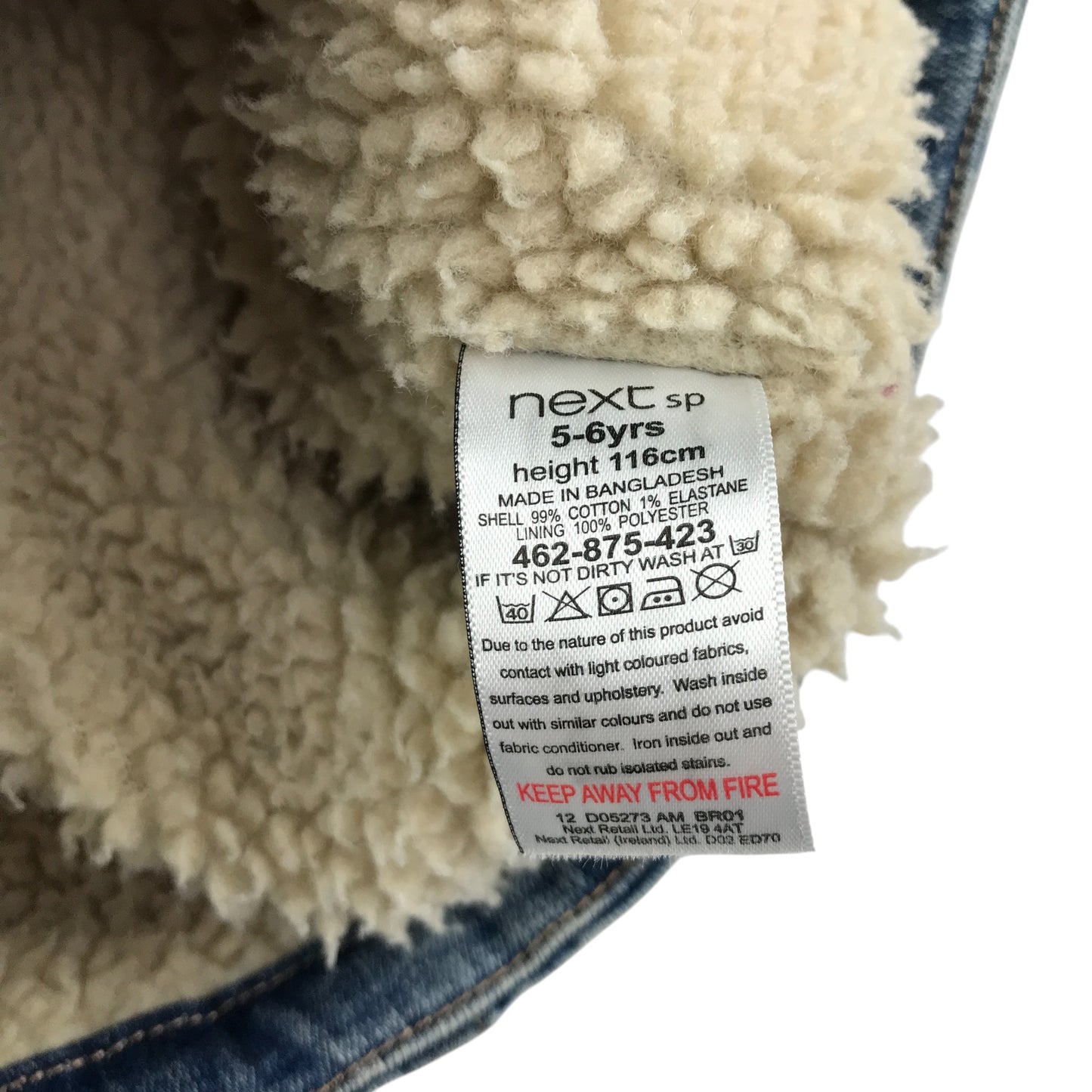 Next denim jacket 5-6 years light blue button up faux fur collar and interior