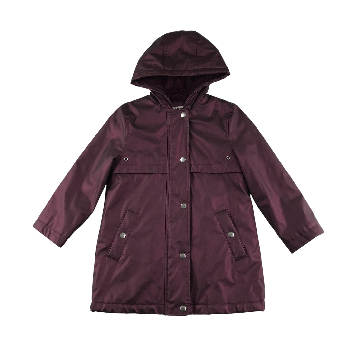 M&S Raincoat 5-6 years burgundy faux fur interior