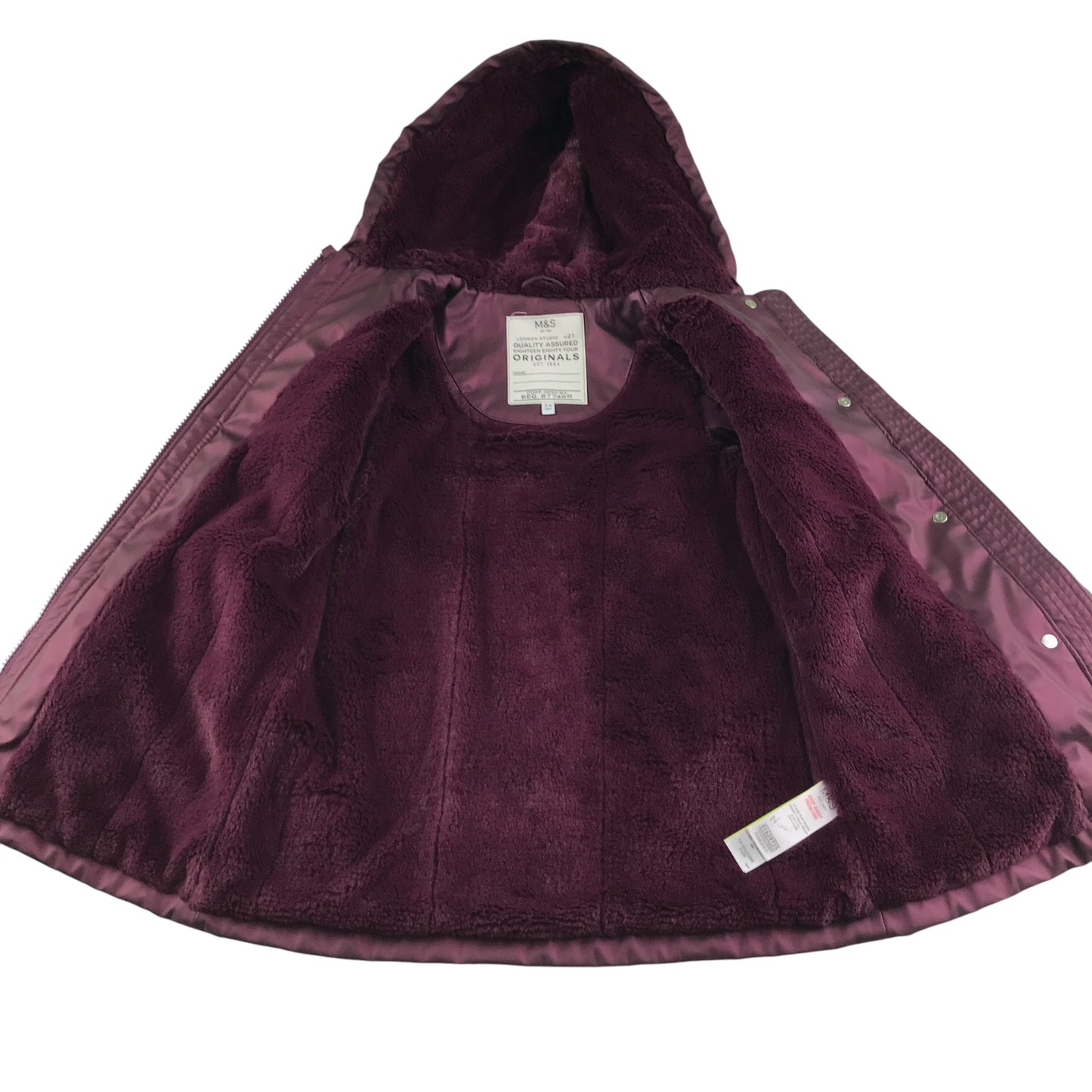 M&S Raincoat 5-6 years burgundy faux fur interior