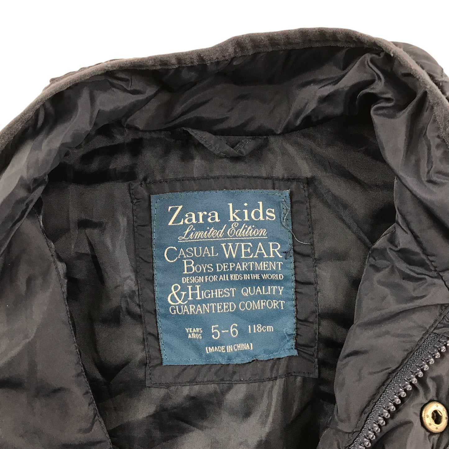 Zara light jacket 5-6 years navy quilted removeable zipper sleeves