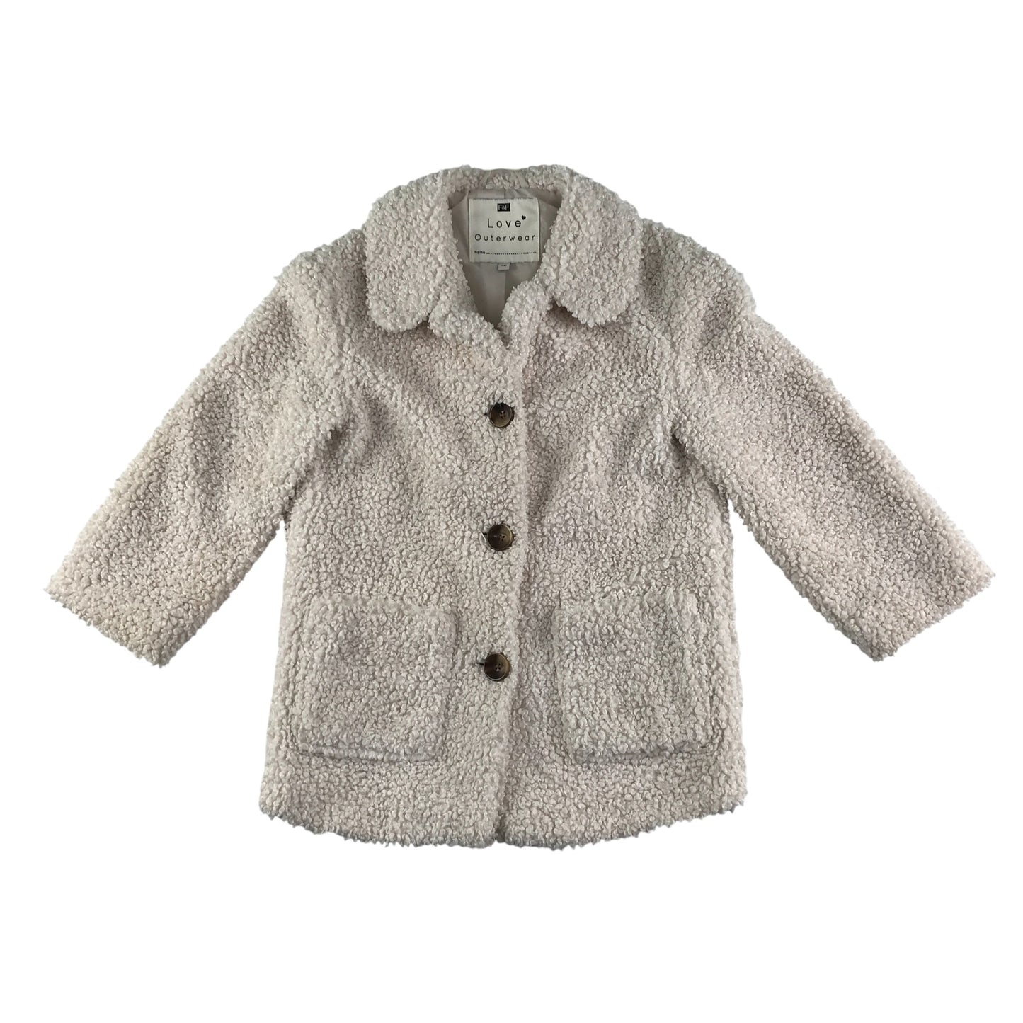 F&F coat 7-8 years white fuzzy faux fur button up