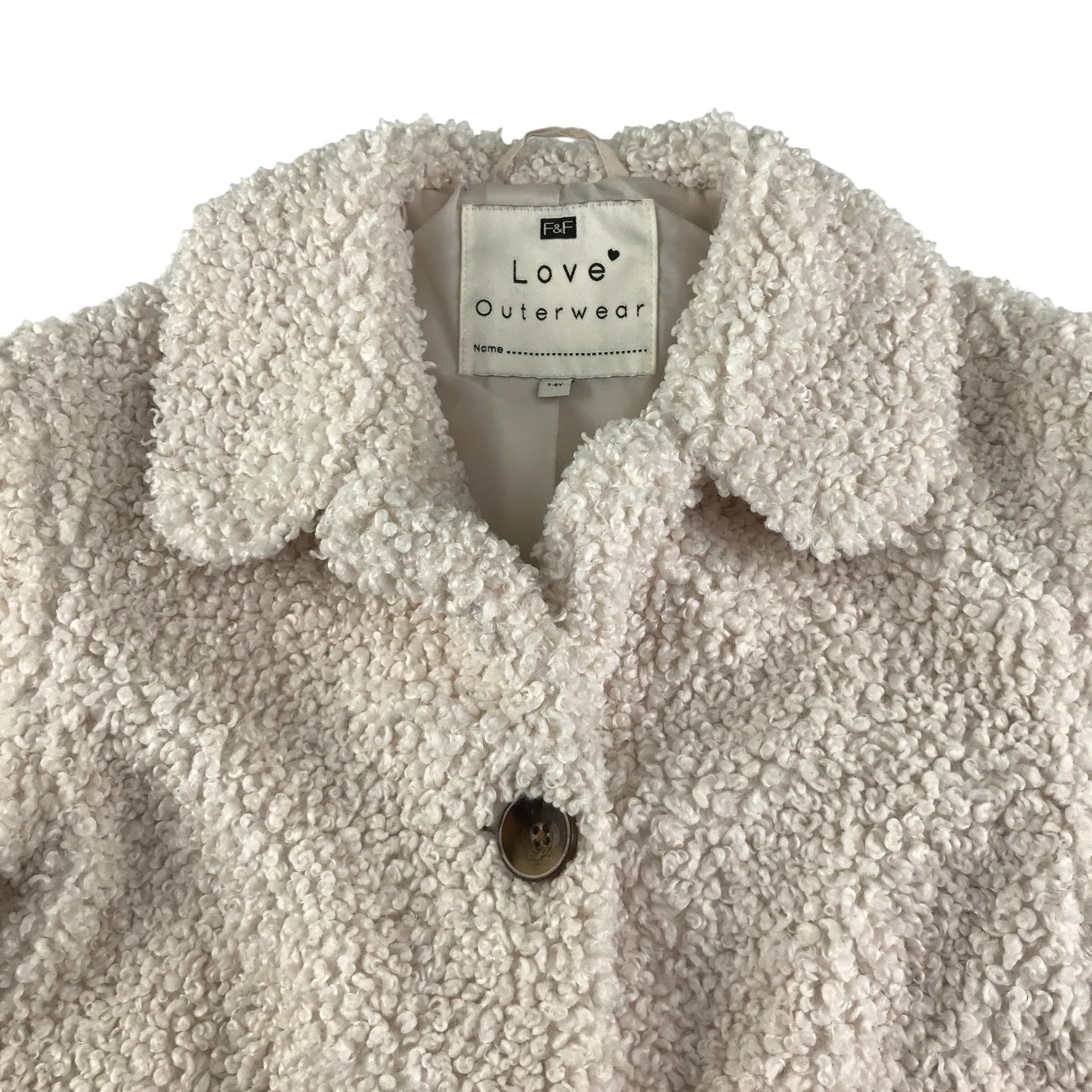 F&F coat 7-8 years white fuzzy faux fur button up