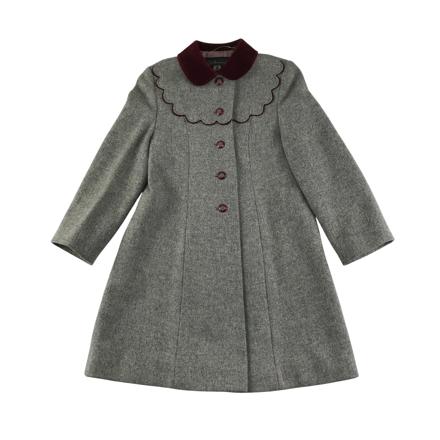 St.Bernard coat 7-8 years grey button up corduroy collar and scalloped neck detail wool