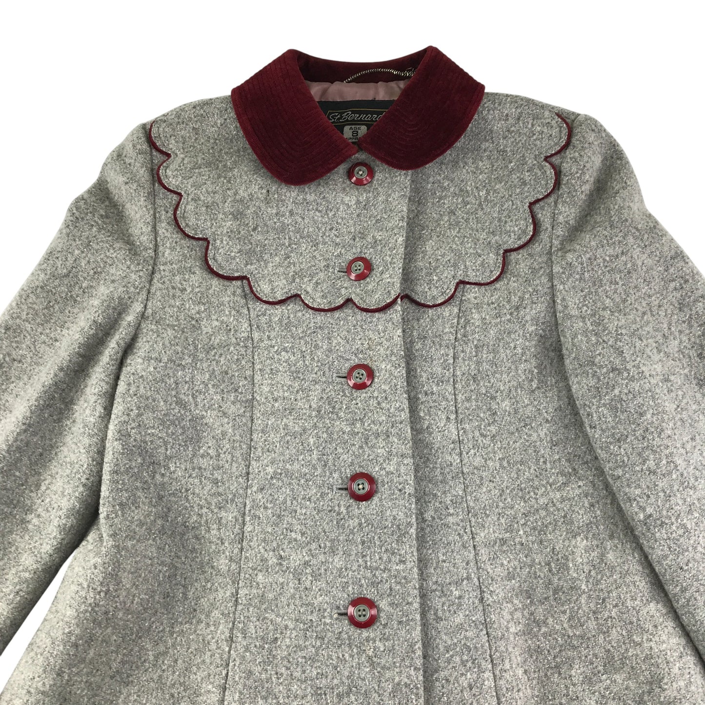 St.Bernard coat 7-8 years grey button up corduroy collar and scalloped neck detail wool