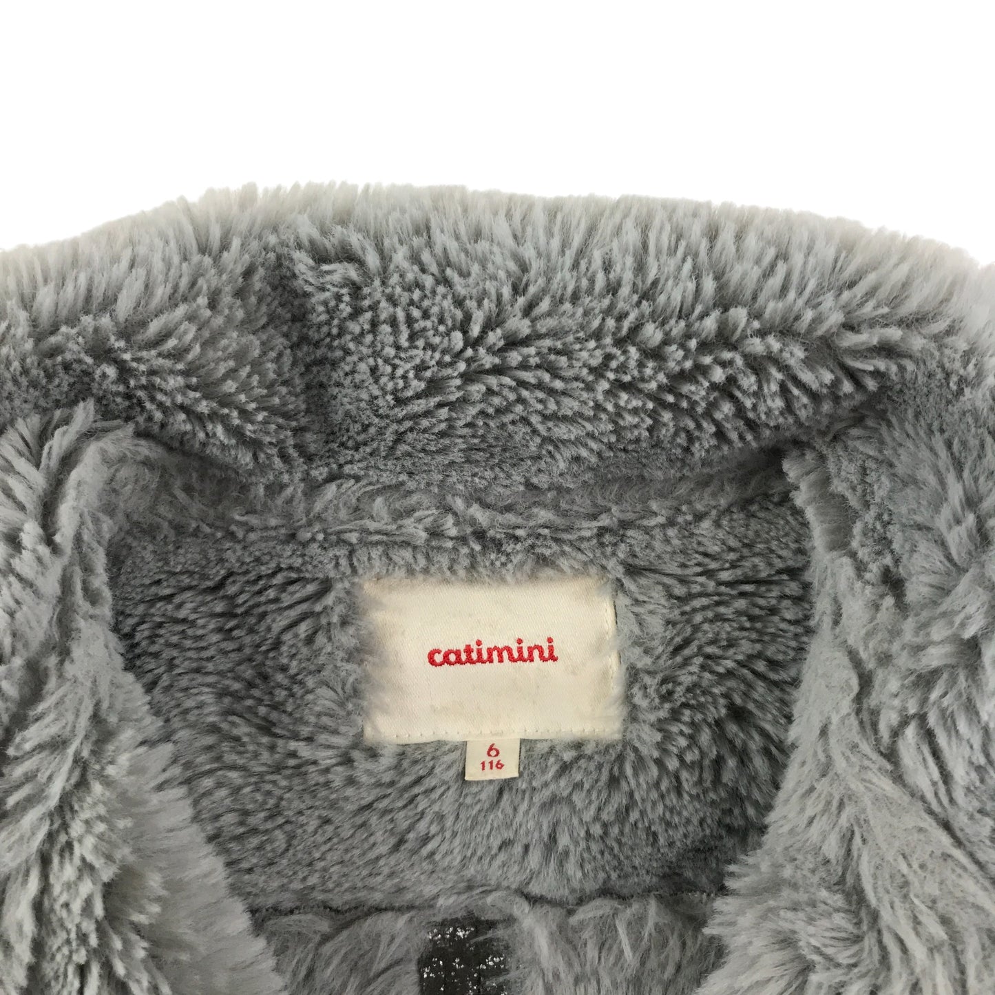 Catimini coat 5-6 years grey rustic colour with faux fur collar and wrists