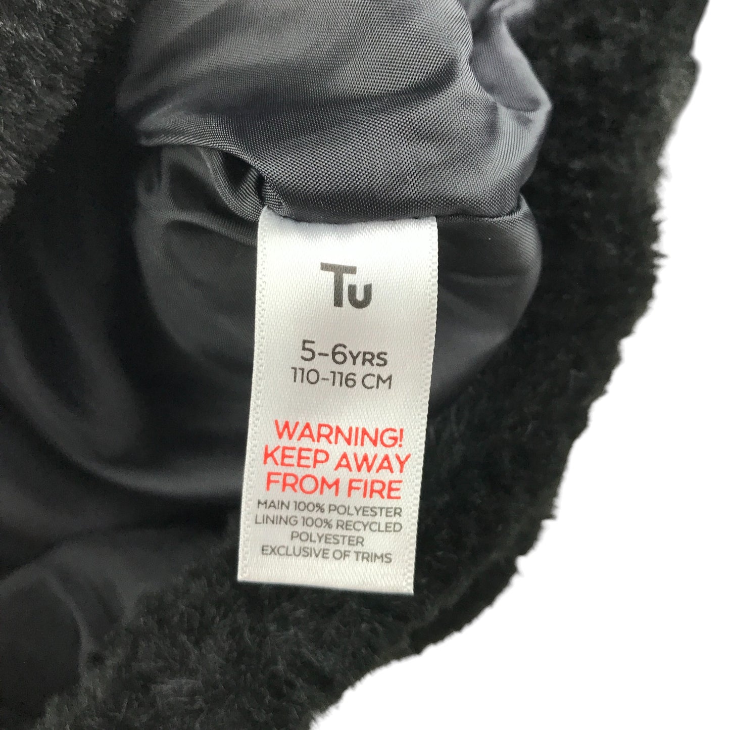 Tu coat 5-6 years black fuzzy faux fur full zipper