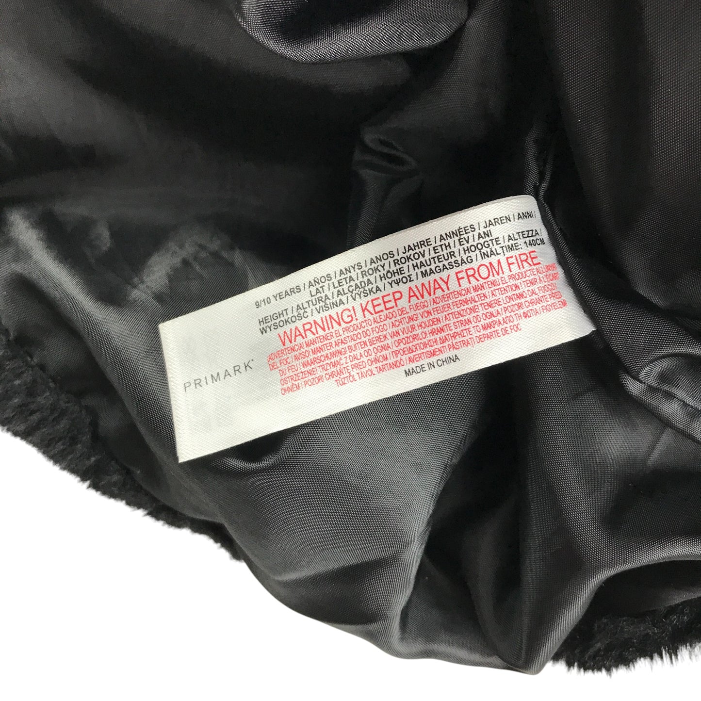 Primark coat 9-10 years black fuzzy faux fur full zipper