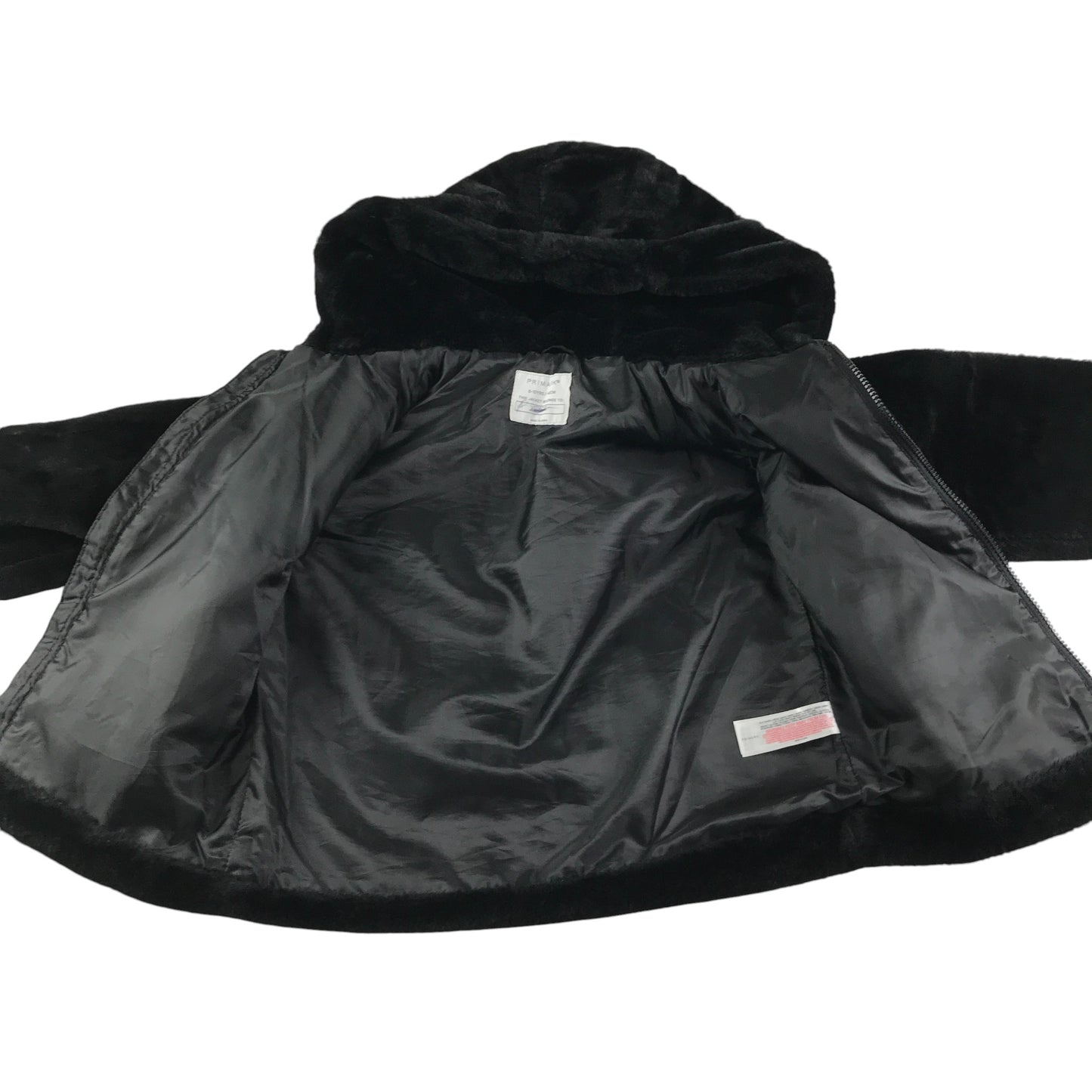 Primark coat 9-10 years black fuzzy faux fur full zipper