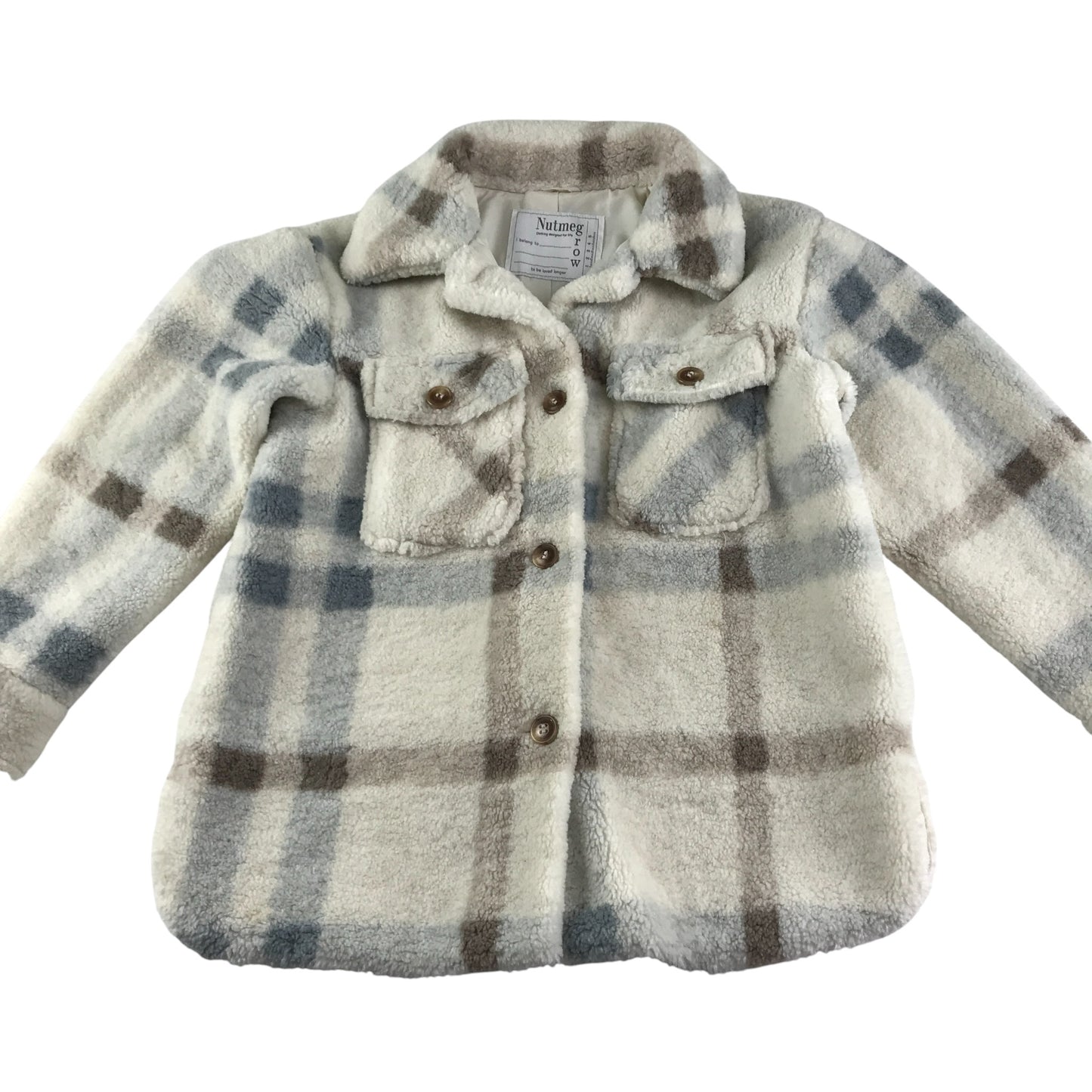 Nutmeg coat 9-10 years white checked fuzzy faux fur