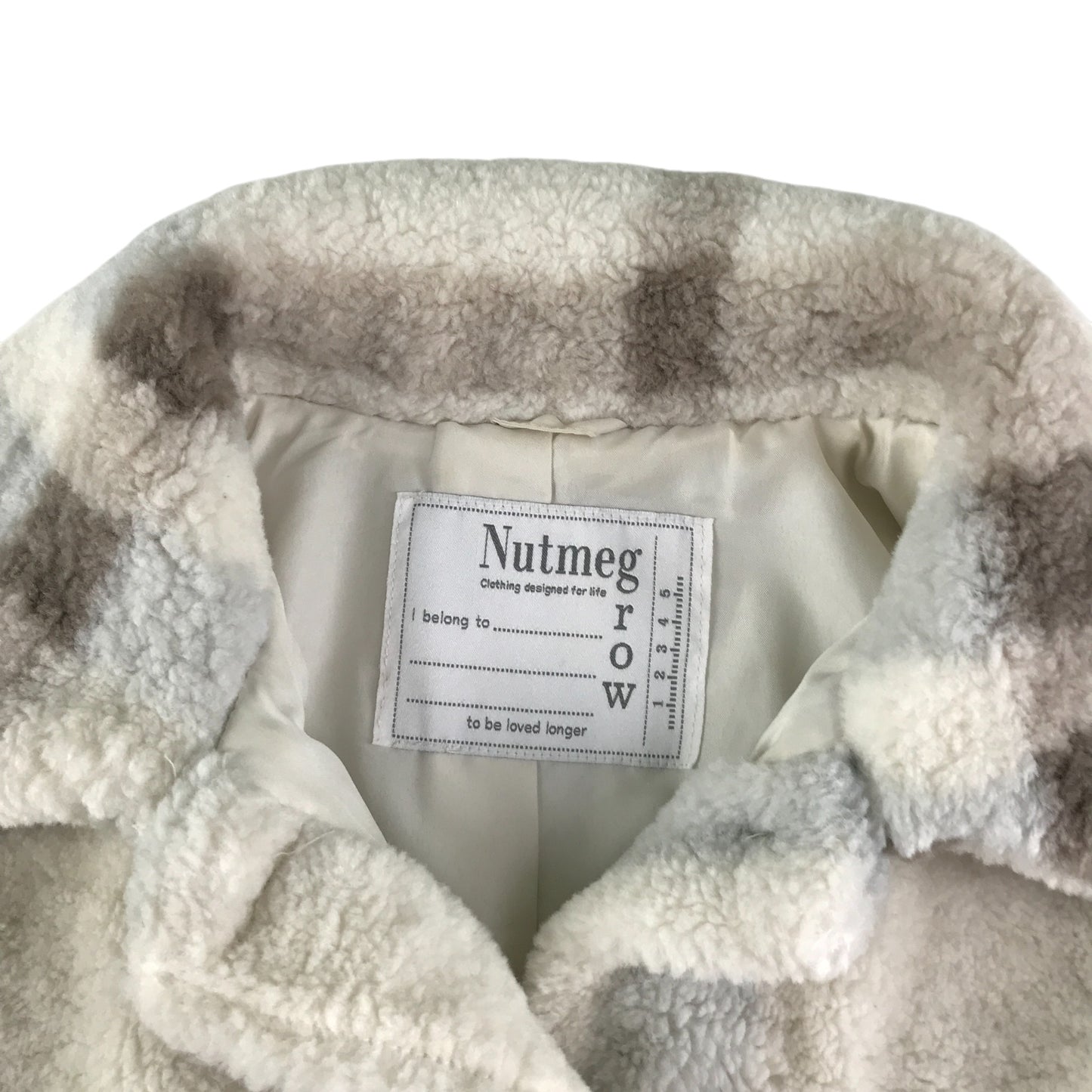 Nutmeg coat 9-10 years white checked fuzzy faux fur
