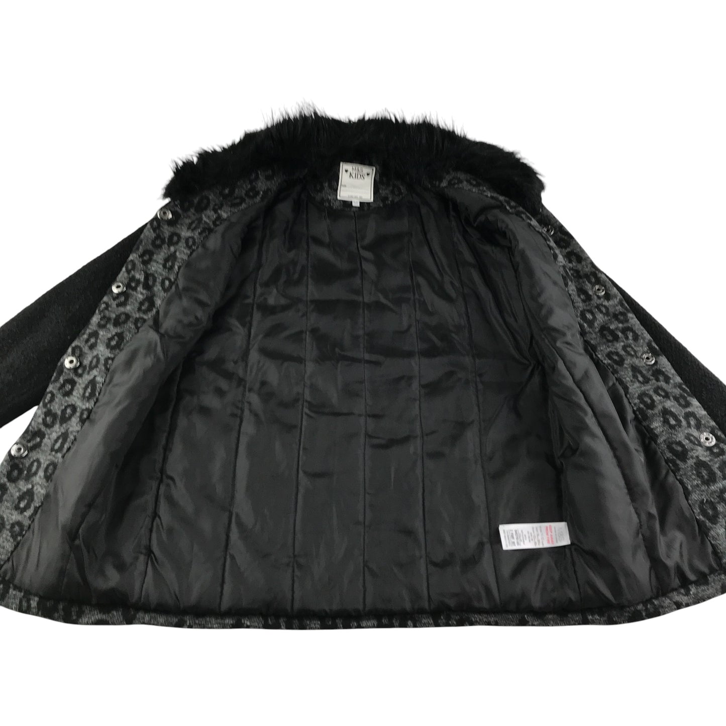 M&S coat 11-12 years black and grey animal print detachable faux fur collar