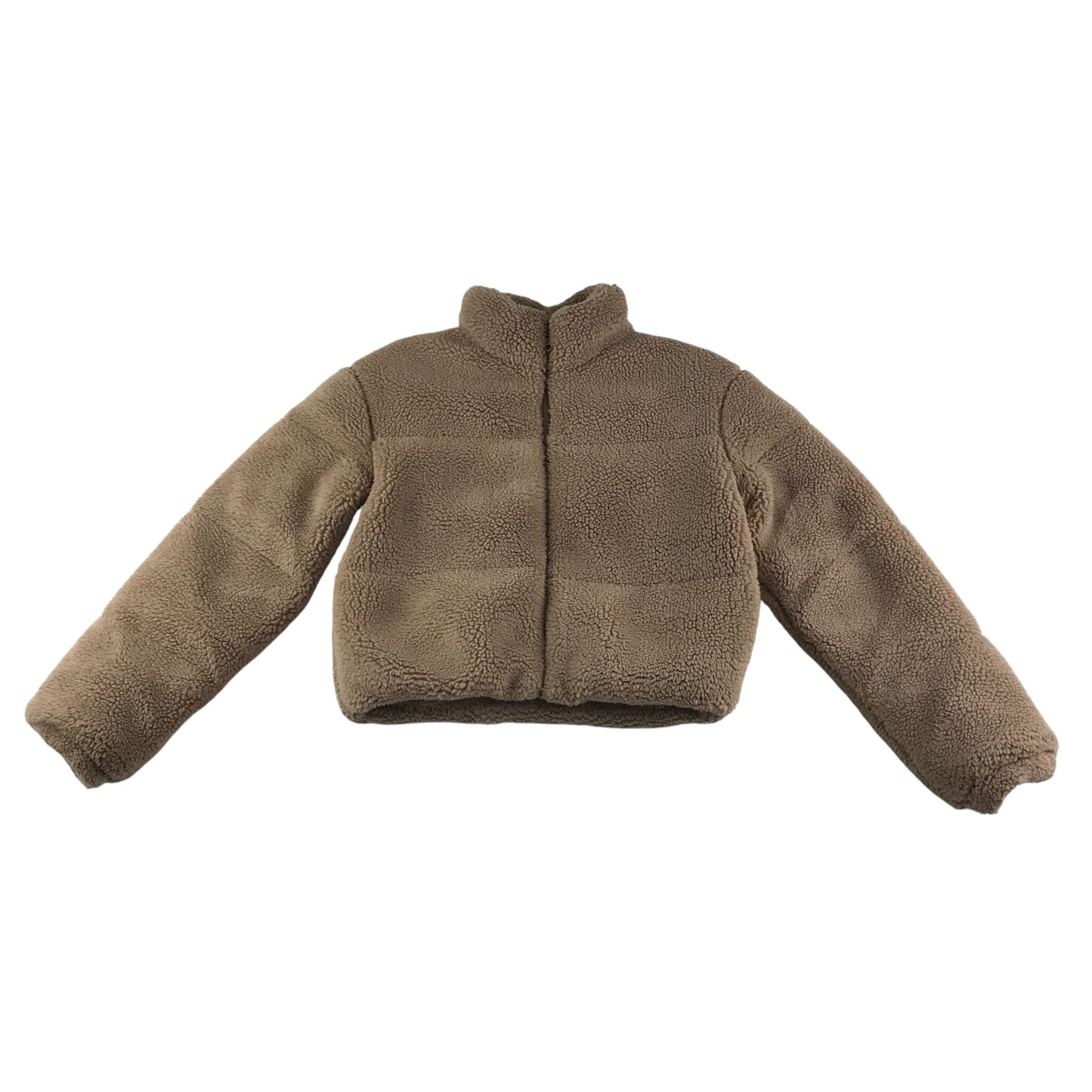915 coat 12-13 years brown fuzzy faux fur cropped