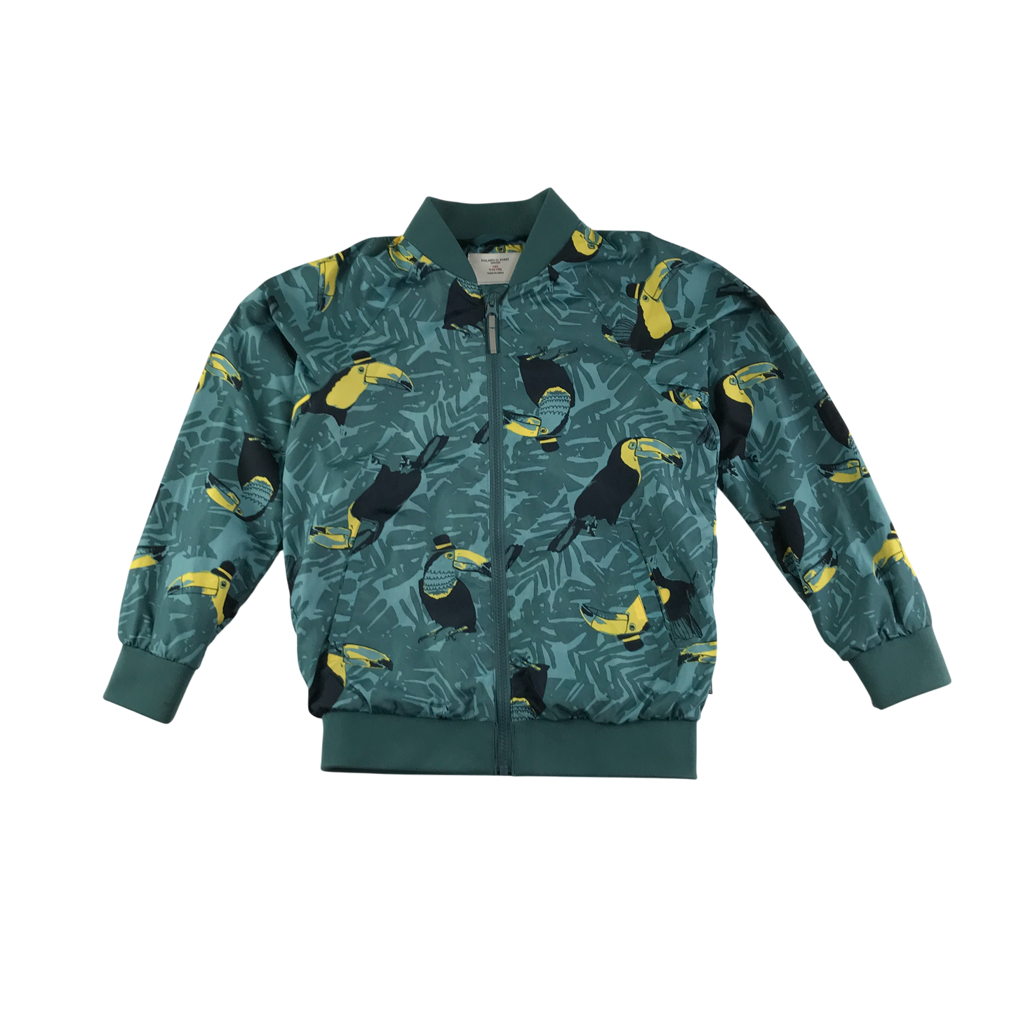 Polarn O Pyret Bomber Jacket 9-10 Years Turquoise with Toucan Palm Print