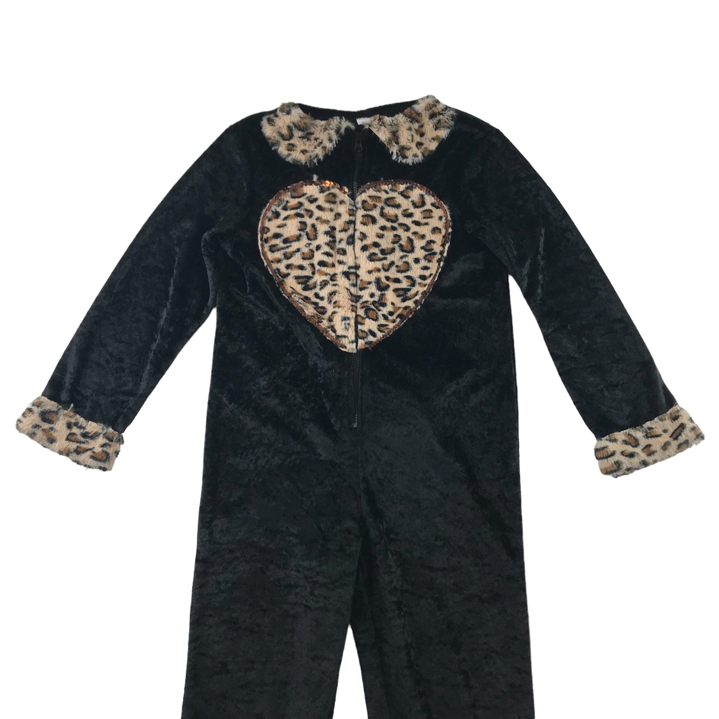 F&F Costume 5-6 Years Black Cat onesie with Love Heart and Collared Animal Print