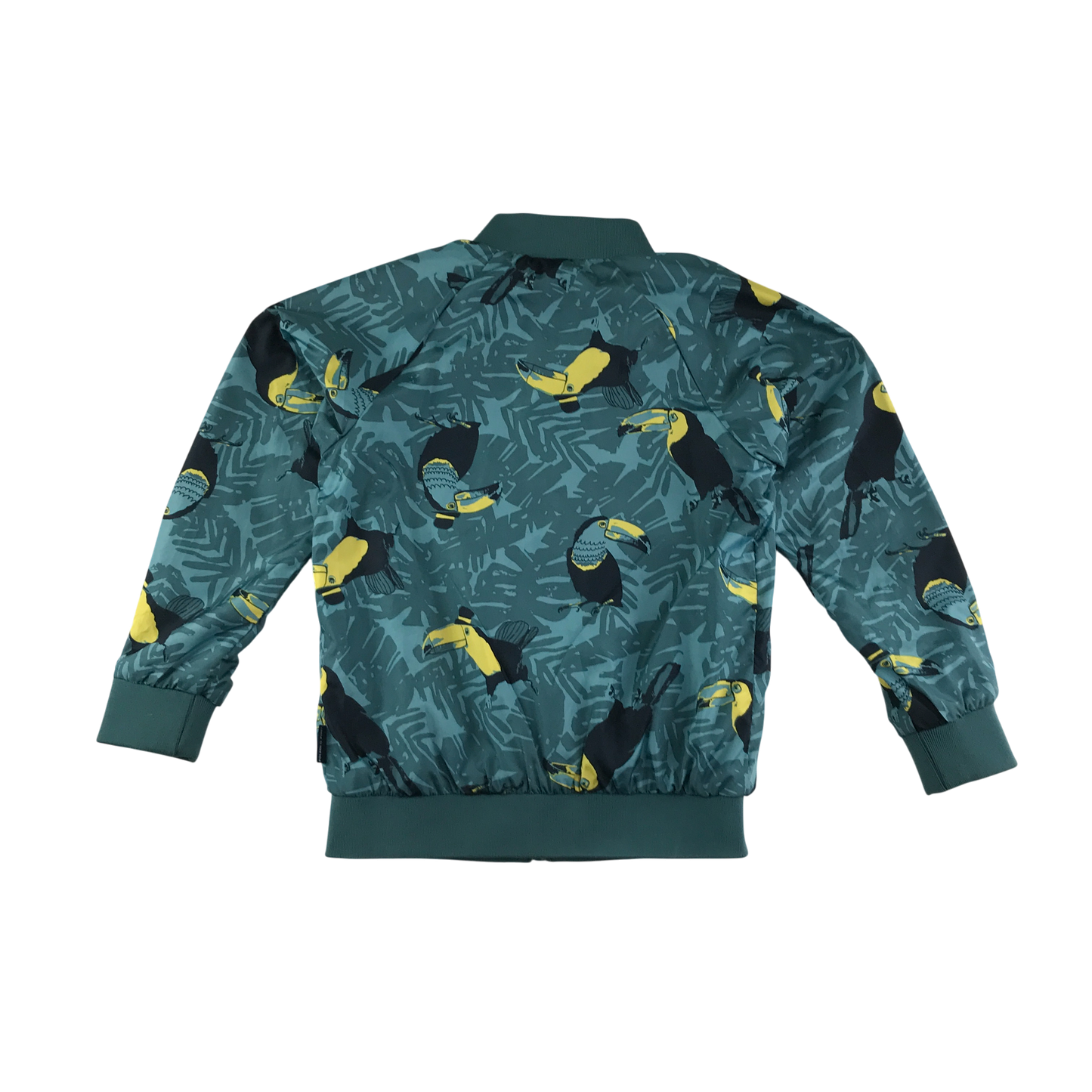 Polarn O Pyret Bomber Jacket 9-10 Years Turquoise with Toucan Palm Print