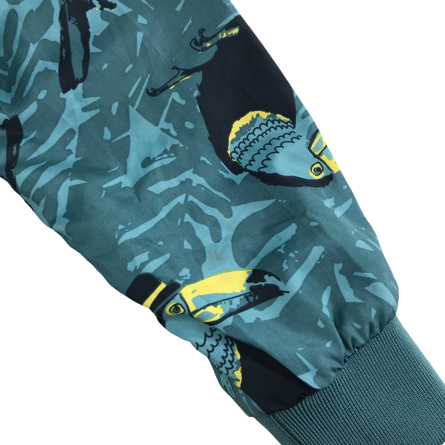 Polarn O Pyret Bomber Jacket 9-10 Years Turquoise with Toucan Palm Print