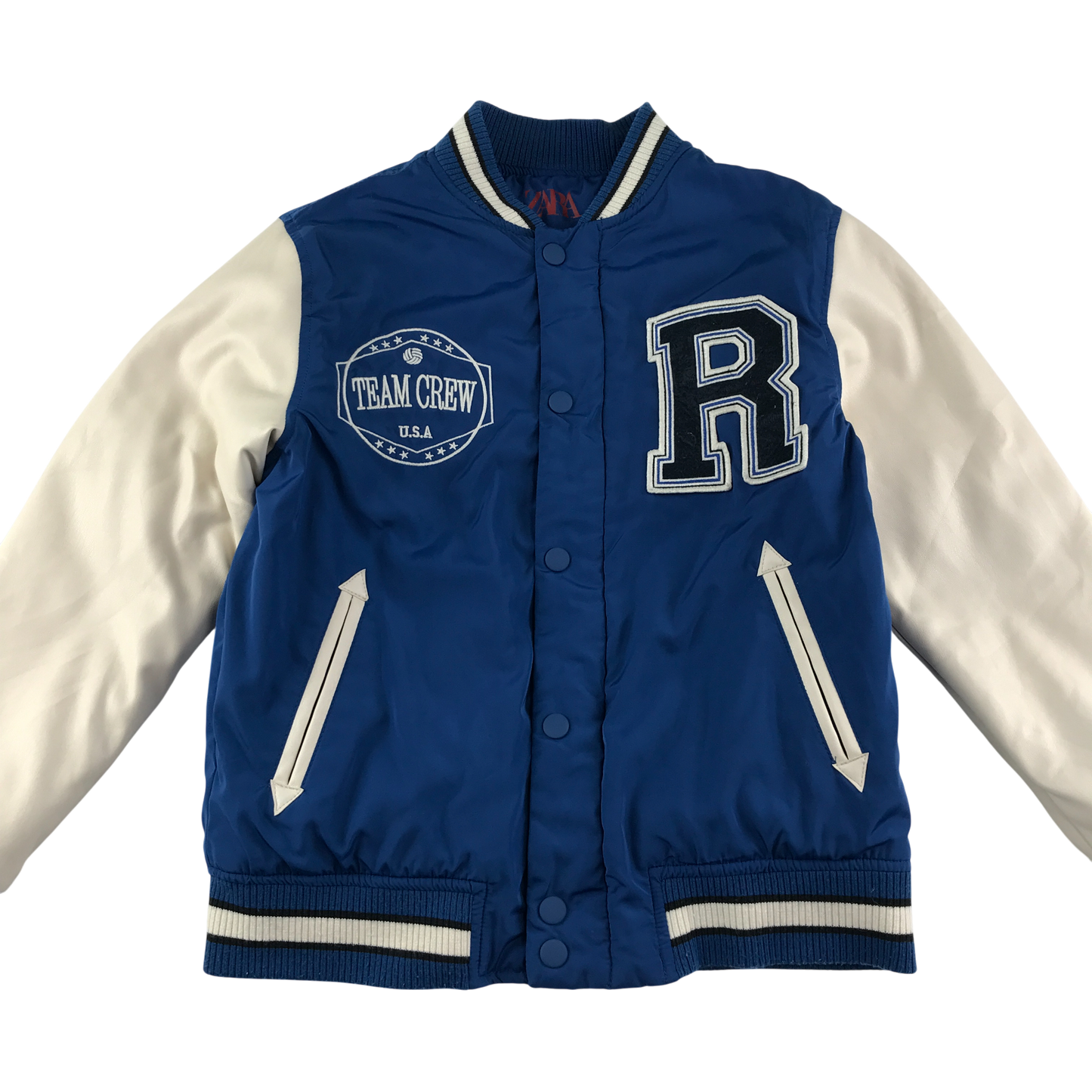 Zara Baseball Jacket 8-9 Years Blue with Embroidered Text Logos