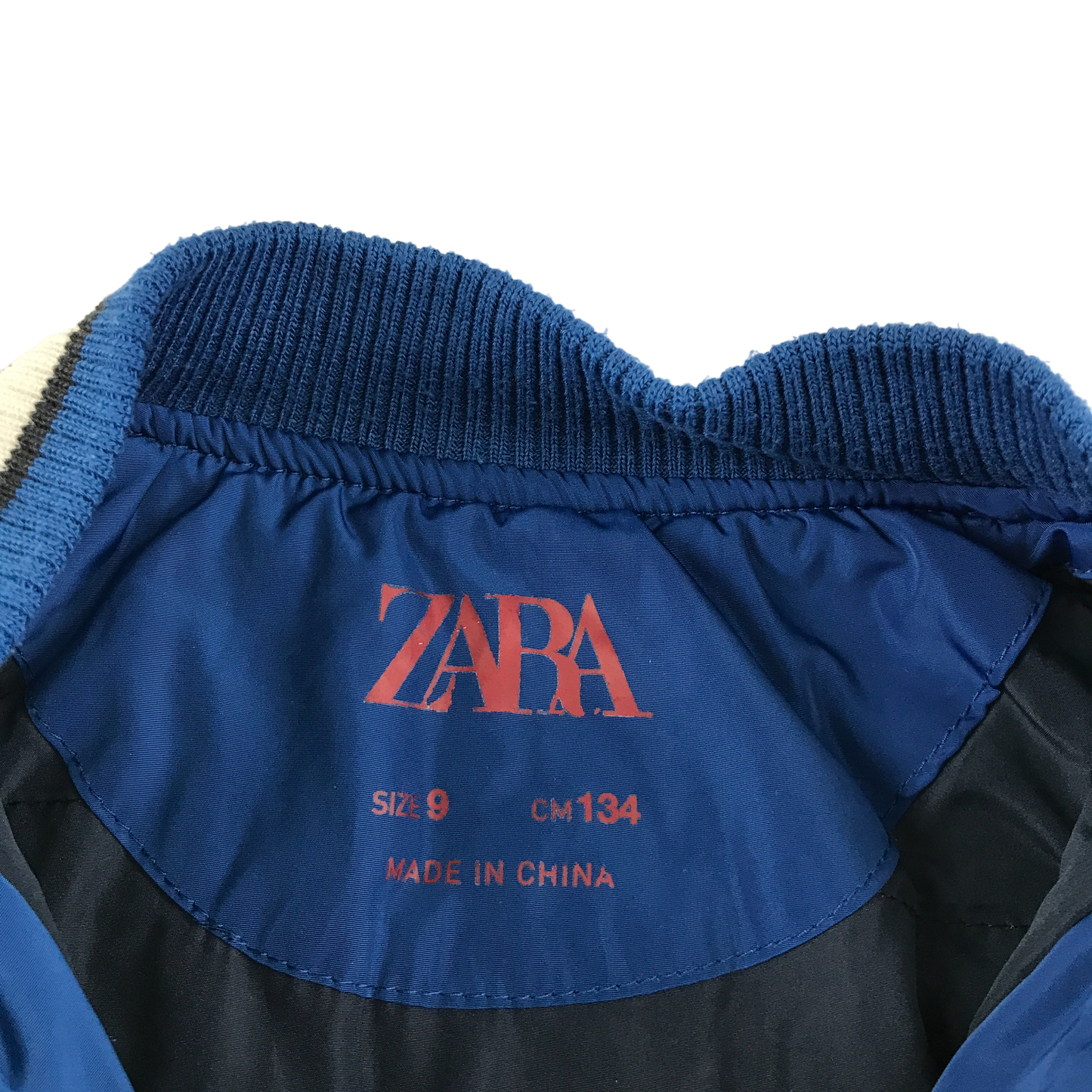 Zara Baseball Jacket 8-9 Years Blue with Embroidered Text Logos