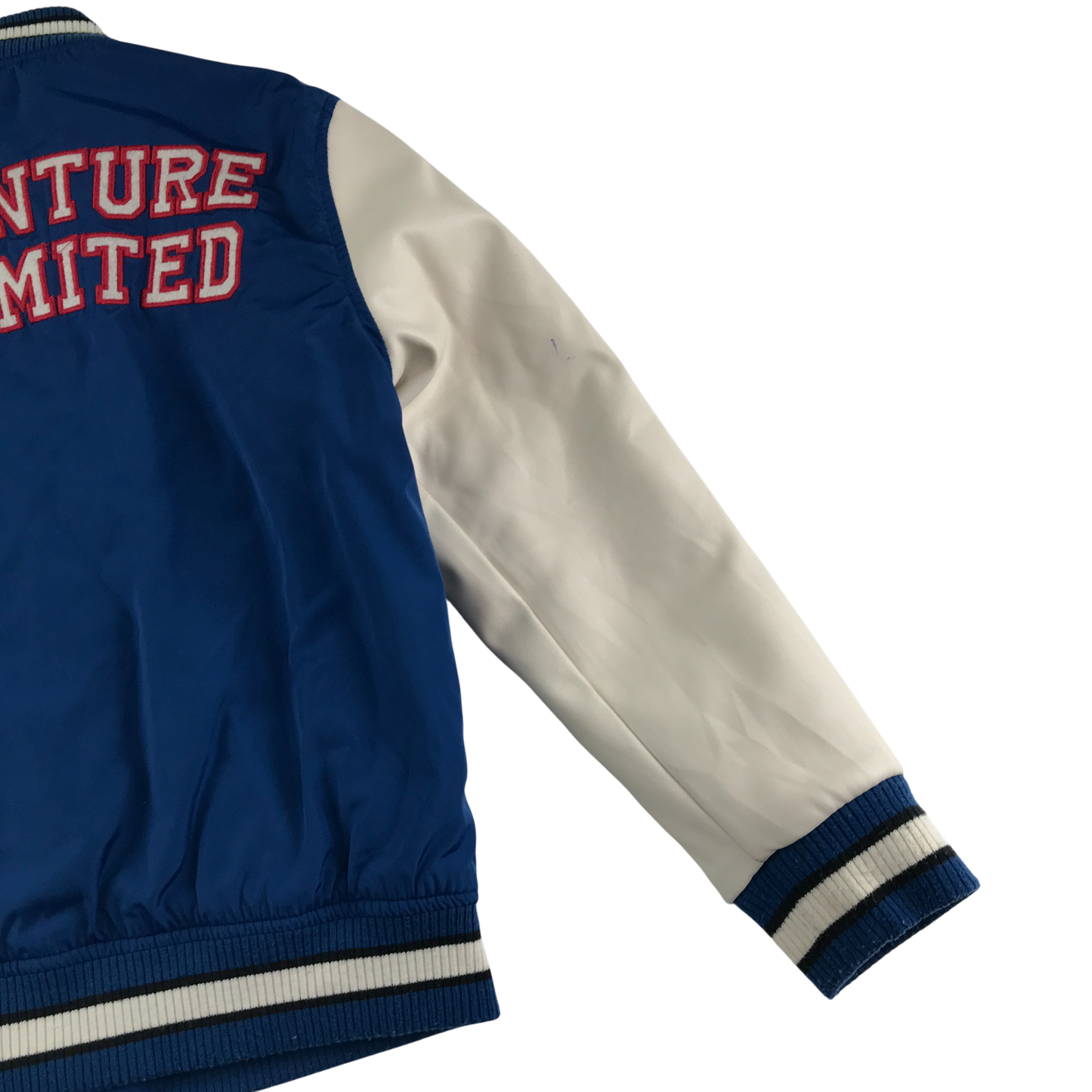 Zara Baseball Jacket 8-9 Years Blue with Embroidered Text Logos