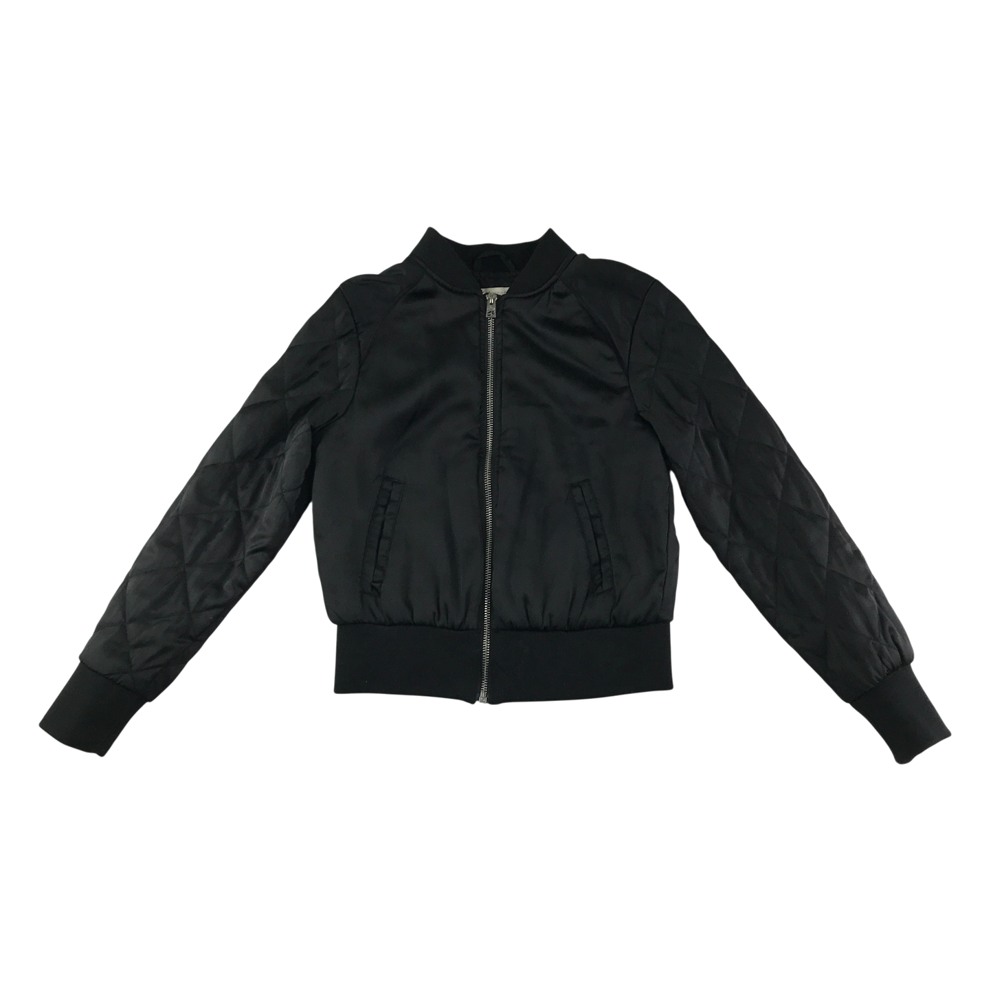 H&M Bomber Jacket 10-11 Years Black with Sleeve Stitch Detail