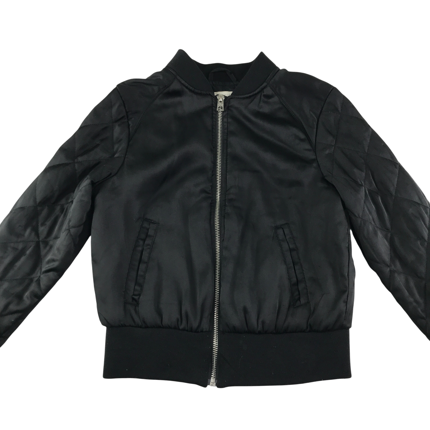 H&M Bomber Jacket 10-11 Years Black with Sleeve Stitch Detail