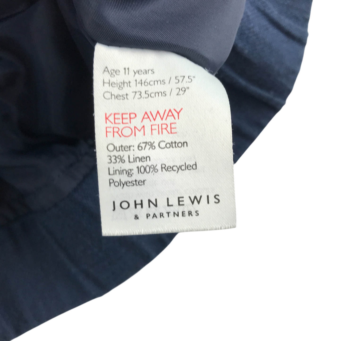 John Lewis Bomber Jacket 10-11 Years Navy with Pockets