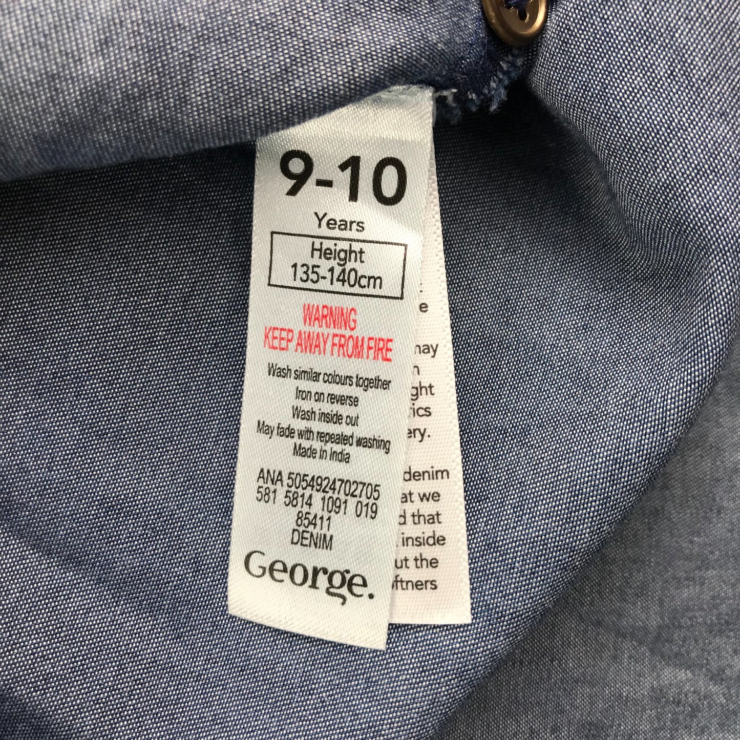 George dress 9-10 years blue denim style three quarter sleeves