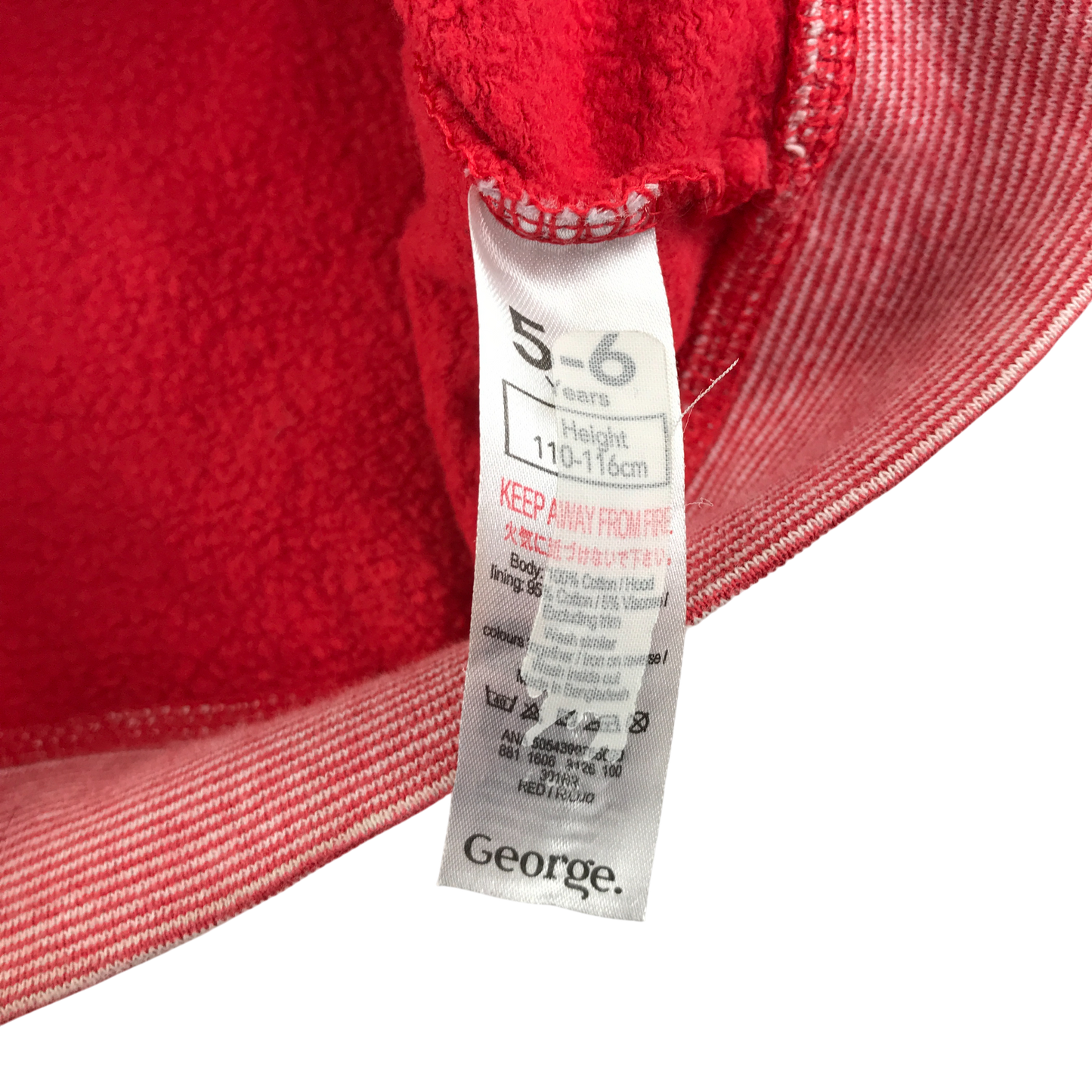 George Hooded Fleece 5-6 Years Red with Text Graphic Cotton