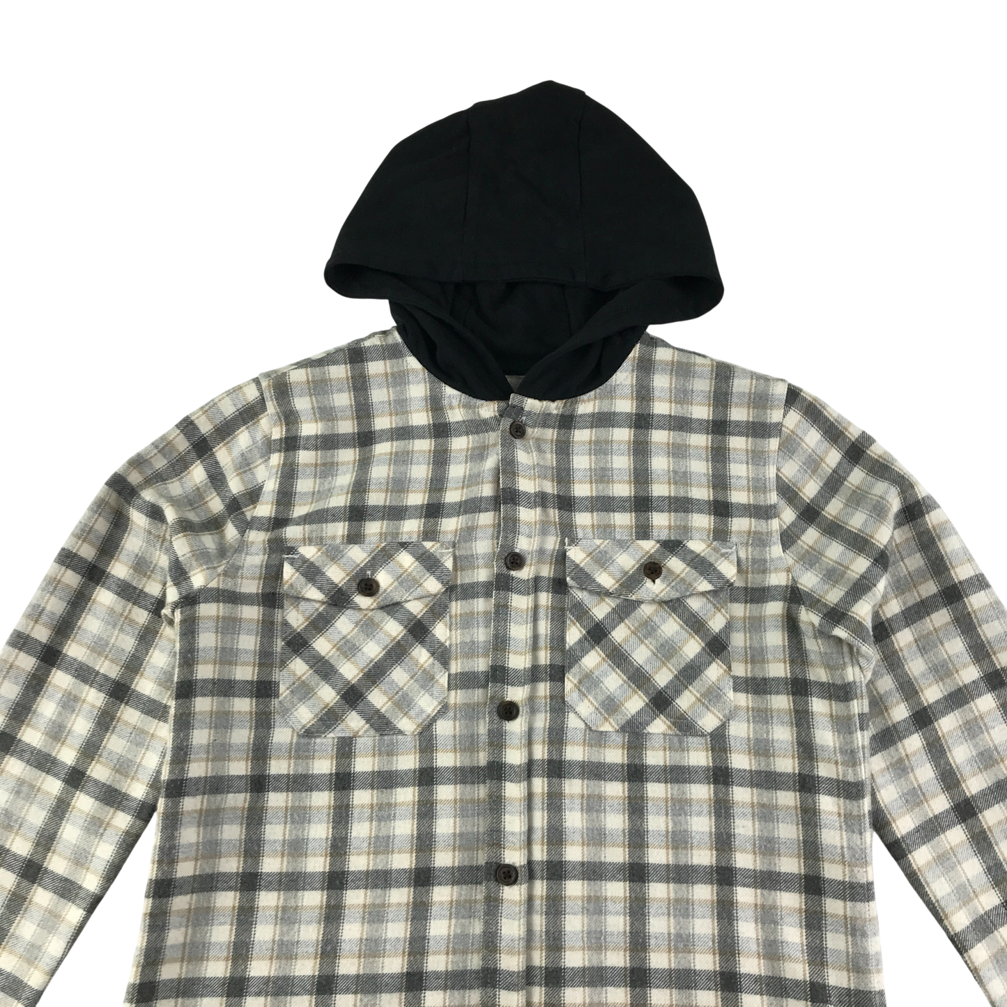 River Island Shirt 9-10 Years Beige Check Pattern with Hood