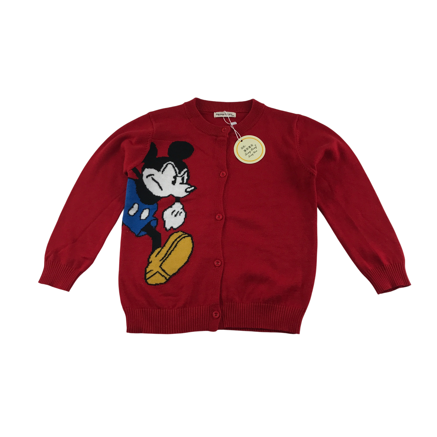 Tong Peng Cardigan 6-7 years Red Knit with Disney Mickey Mouse Pattern Cotton