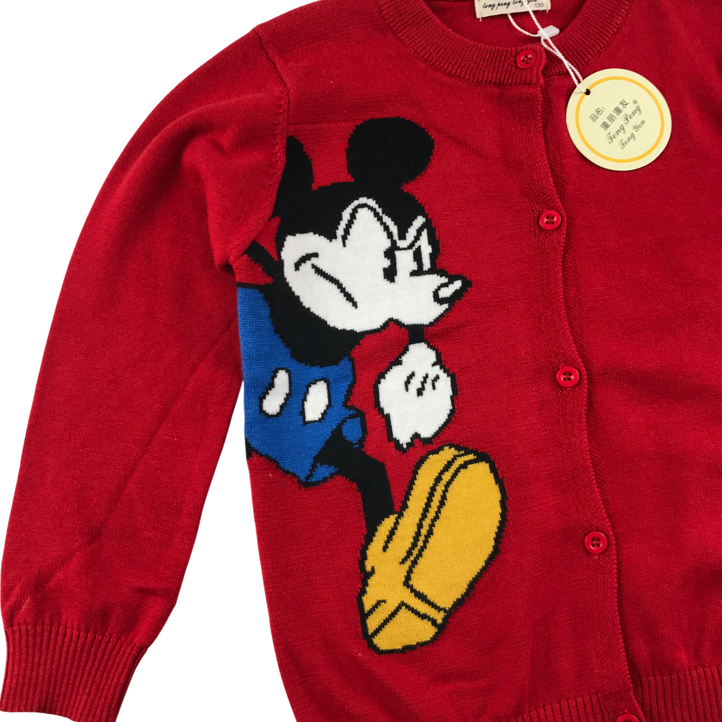 Tong Peng Cardigan 6-7 years Red Knit with Disney Mickey Mouse Pattern Cotton