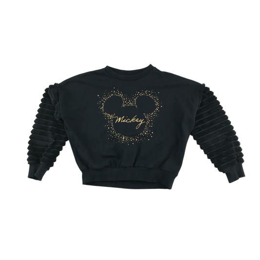 F&F Jumper 8-9 Years Black Mickey Mouse Pattern with Faux Fur Sleeves