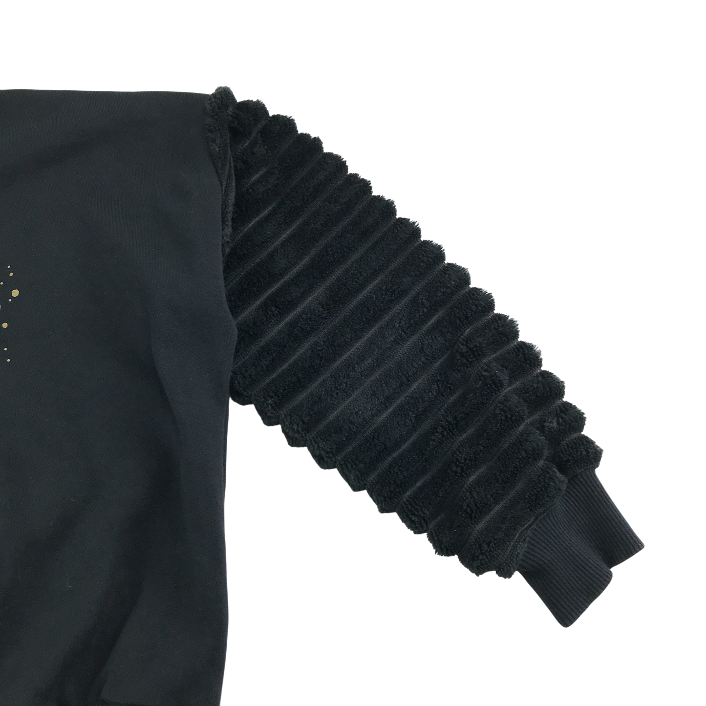 F&F Jumper 8-9 Years Black Mickey Mouse Pattern with Faux Fur Sleeves