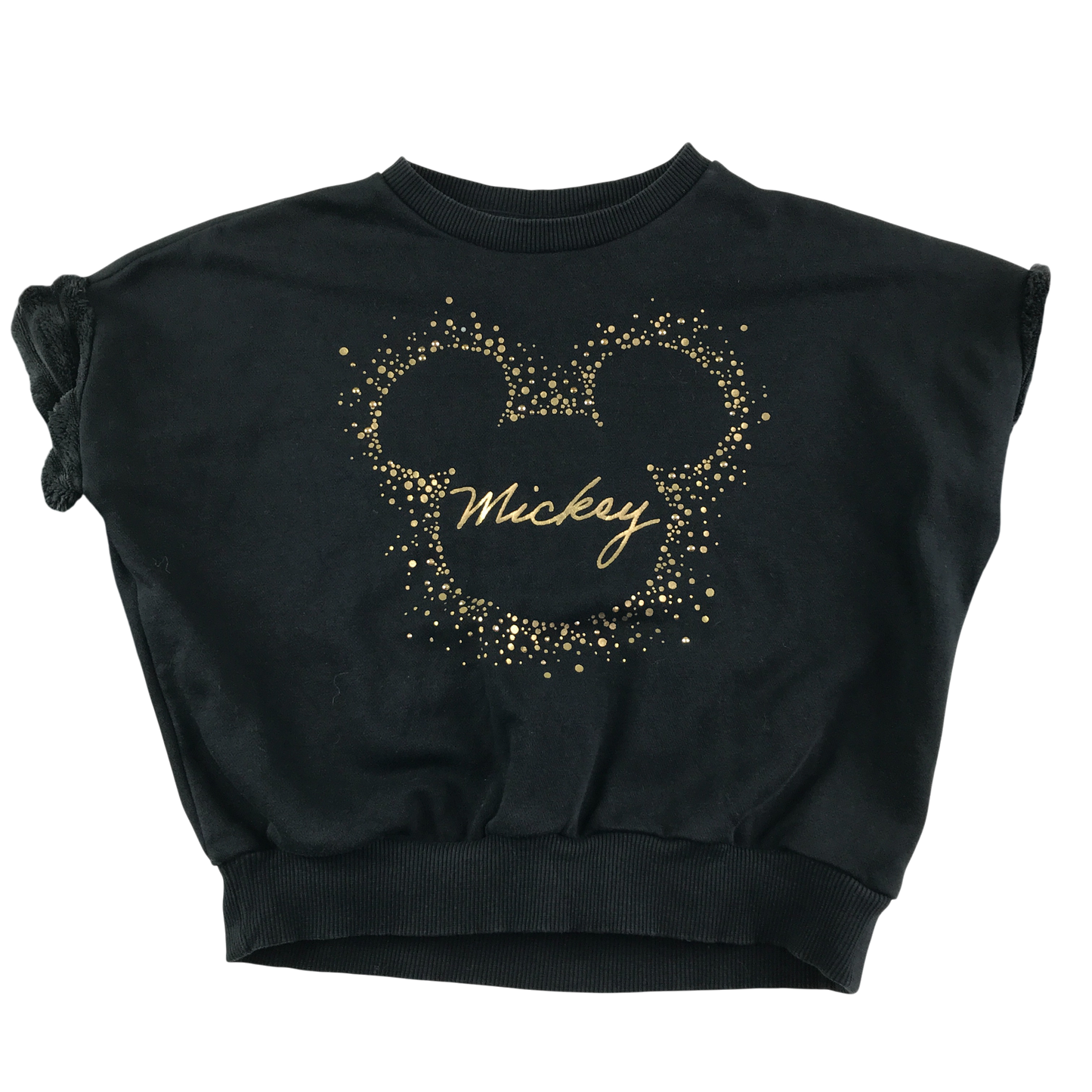 F&F Jumper 8-9 Years Black Mickey Mouse Pattern with Faux Fur Sleeves