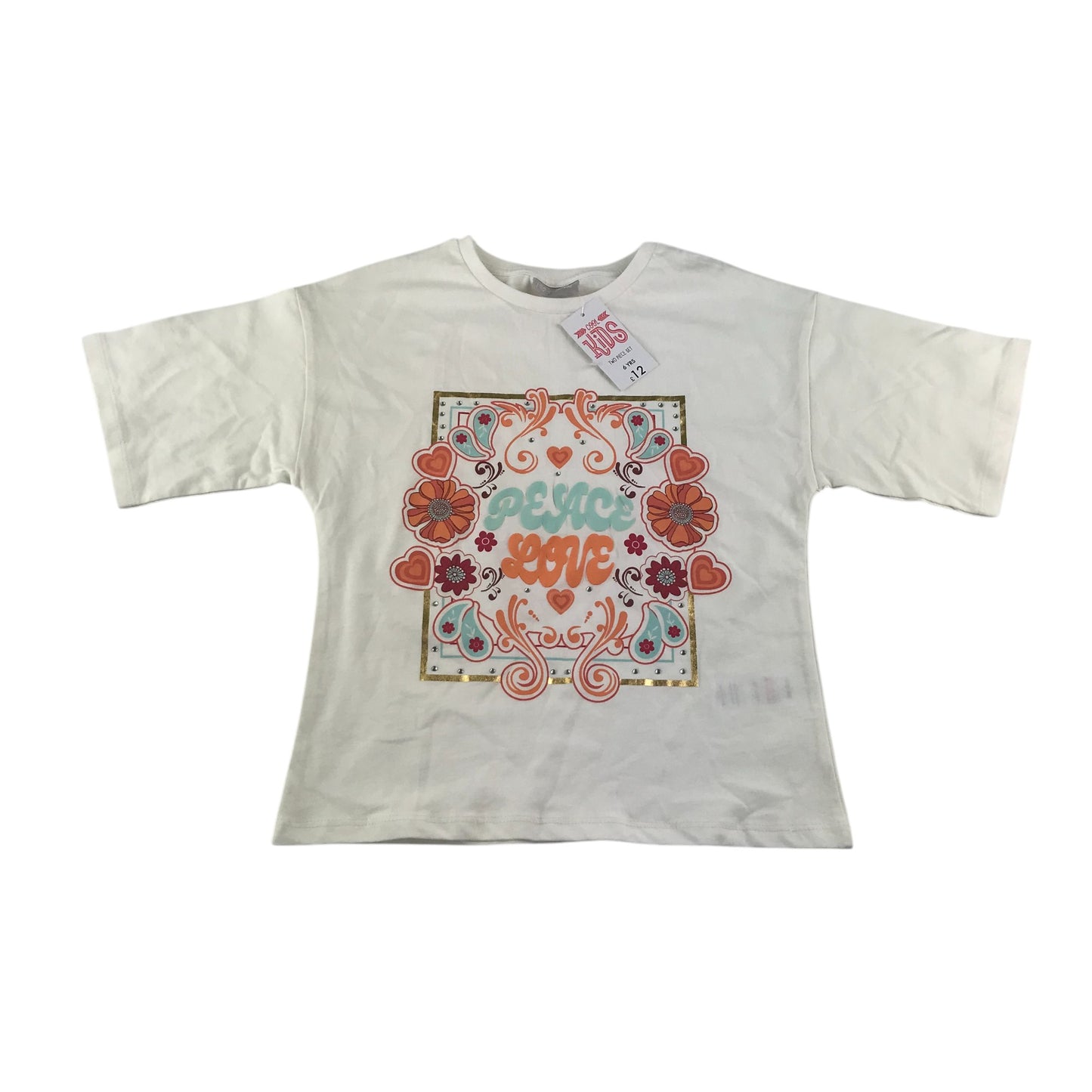 Matalan t-shirt 5-6 years white floral and love heart design cotton