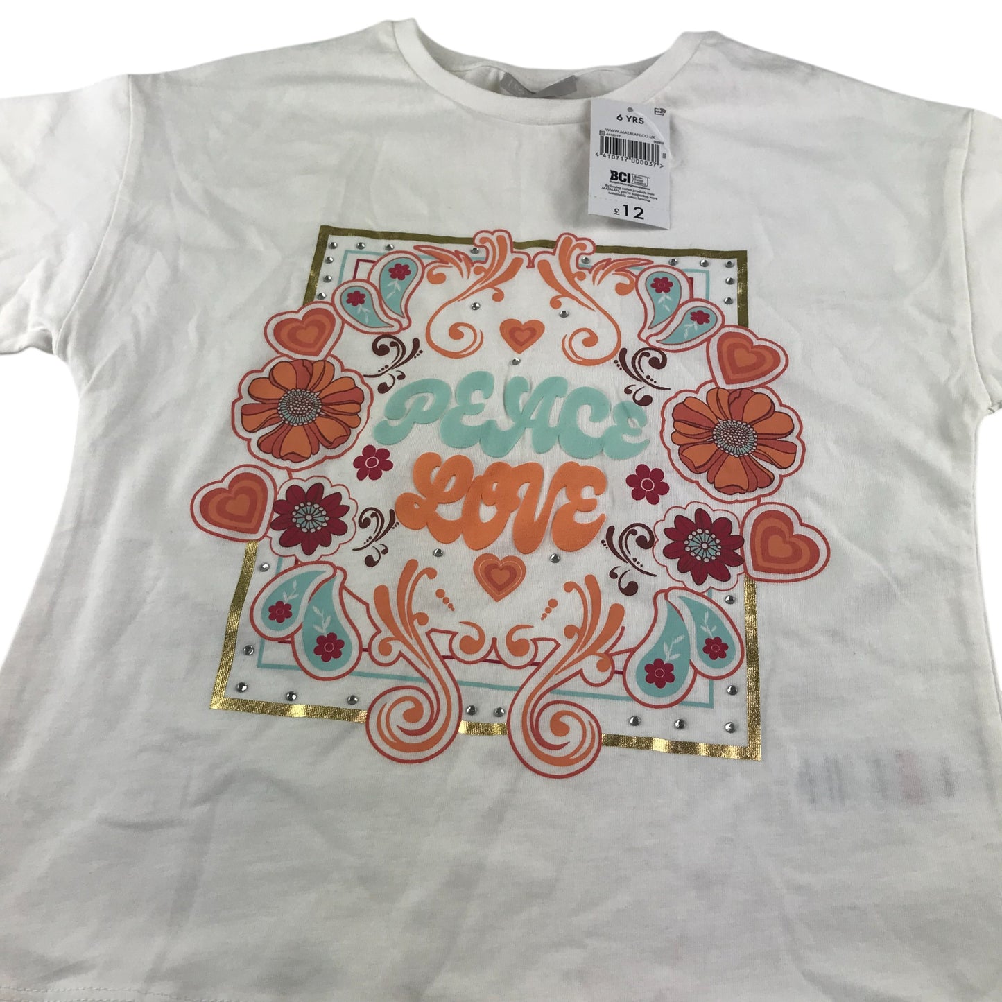 Matalan t-shirt 5-6 years white floral and love heart design cotton