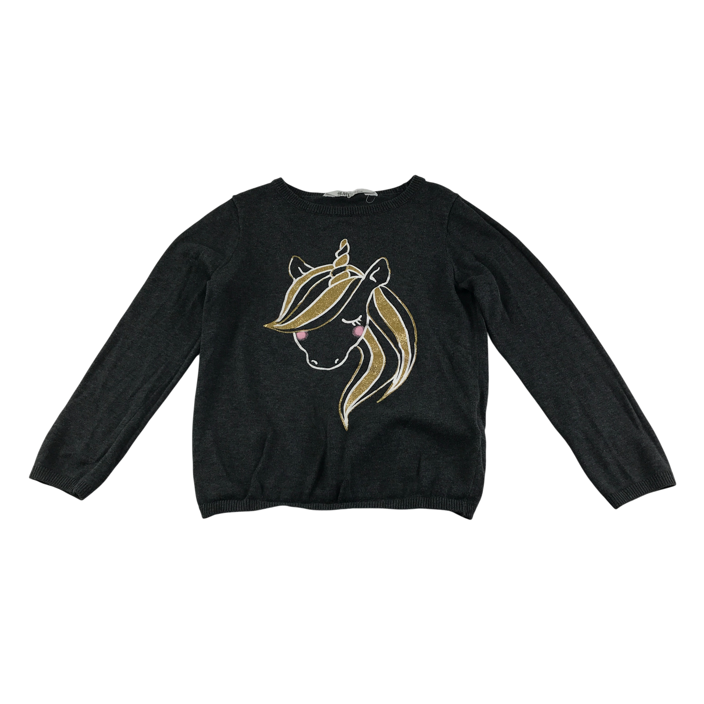 H&M Jumper 7-8 Years Grey with Unicorn Print Cotton