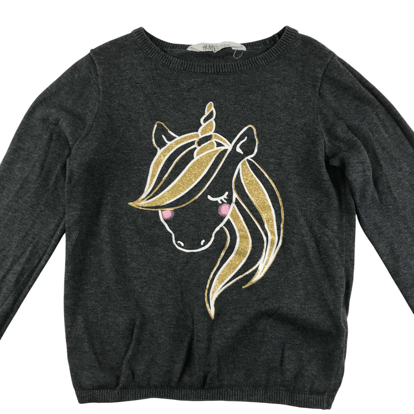H&M Jumper 7-8 Years Grey with Unicorn Print Cotton