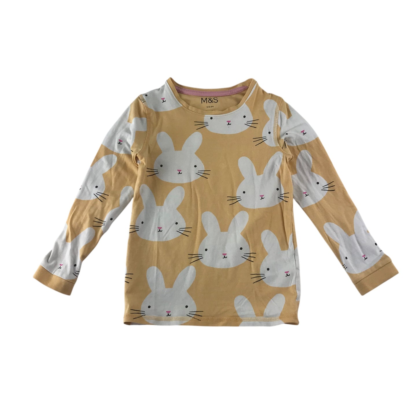M&S t-shirt 5-6 years yellow long sleeve white bunny print