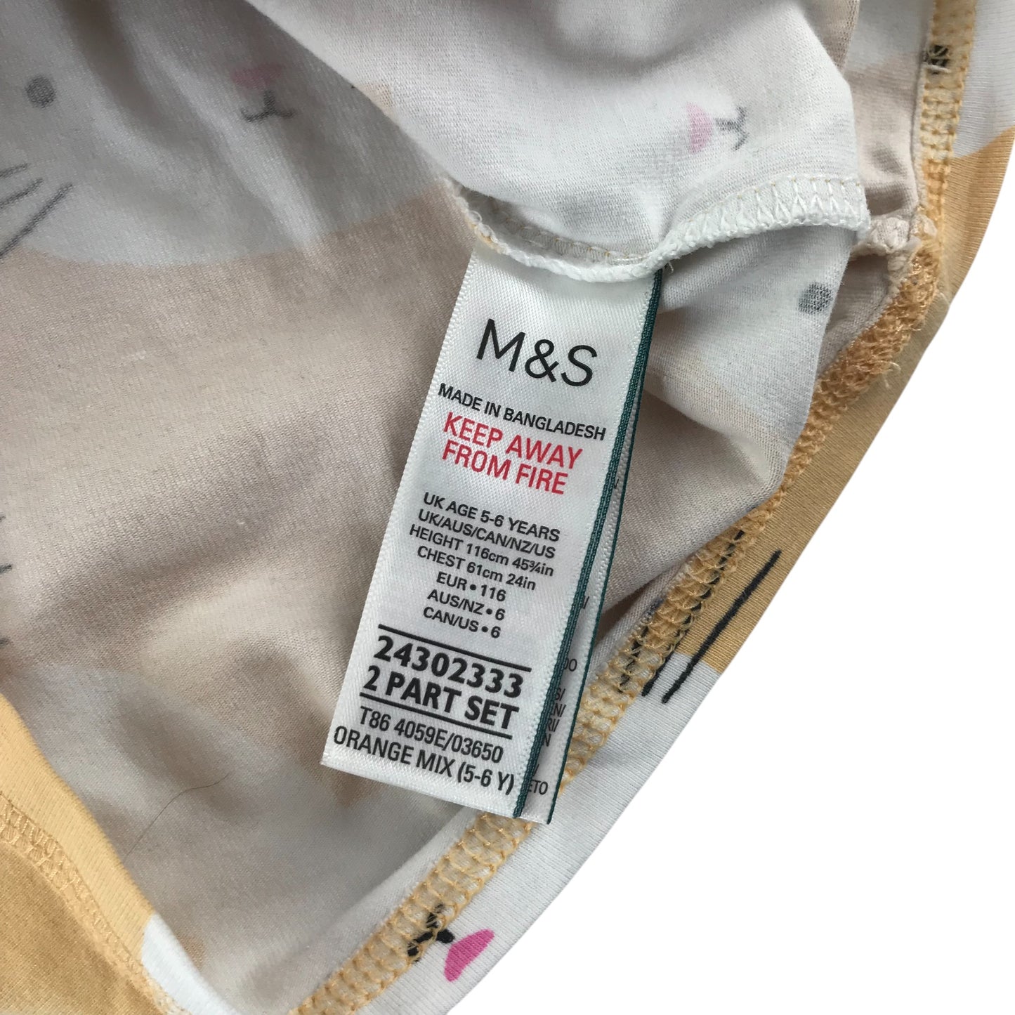 M&S t-shirt 5-6 years yellow long sleeve white bunny print