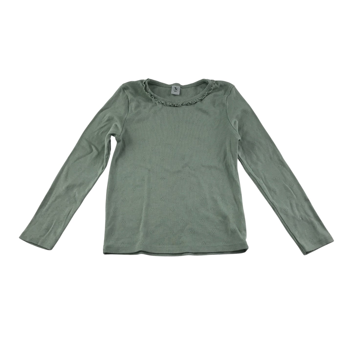 Tu t-shirt 6-7 years green love heart detailing and frilled neckline